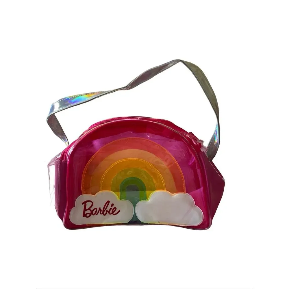 Mattel Clear Pink Multicolor Barbie Rainbow Clouds Plastic Tote Bag